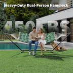 2 Person Double Hammock with Adjustable Steel Stand & Pillow, Heavy Duty Portable Outdoor Hammock Set, MAX 450 LBS Weight Capacity for Patio, Garden, Beach, Backyard