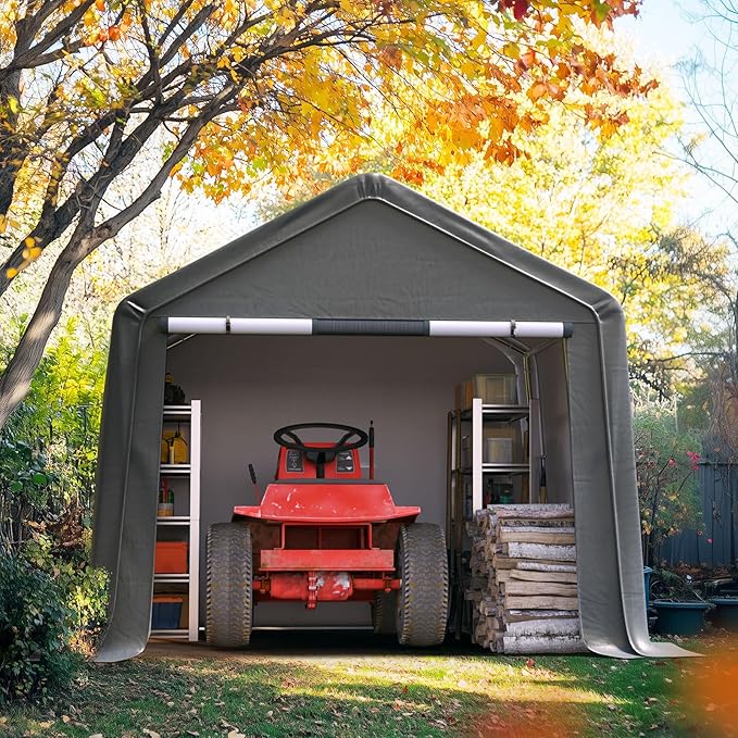 Quictent 10x10FT Large Storage Shed Multi-Use Shelter with Roll-Up Mesh Windows, Heavy Duty Portable Garage for Motorcycle, ATV, Riding Mower Waterproof Storage Tent with Reinforced Frame, Dark Gray