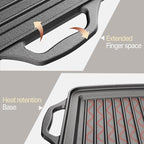 Bakken 19” Reversible Cast Iron Griddle, Flat & Grill Side, Dual Burner Cooking Plate for Pancakes, Meats & Veggies, Pre-Seasoned, Nonstick, Oven & Campfire Safe, Heavy-Duty Griddle Top with Mitt