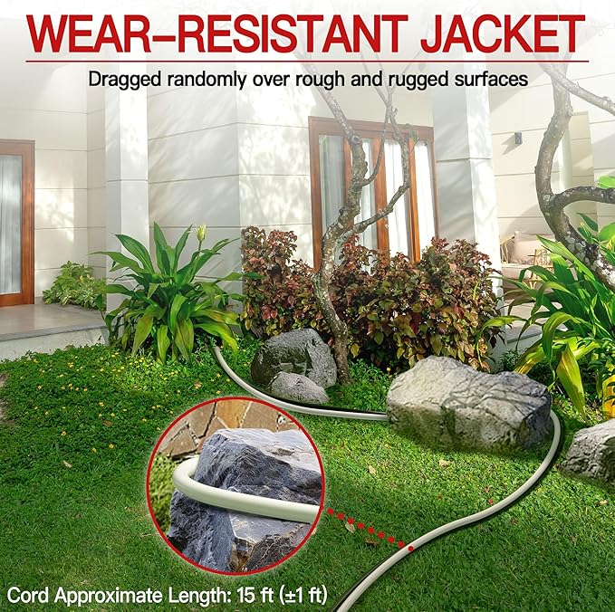 16/3 50 FT Outdoor Extension Cord Waterproof, Weatherproof & Flame Retardant White 3 Prong Power Cord Outside for Lawn & Garden, 13 Amps 1625 Watts 125 VAC 16AWG SJTW, ETL Listed