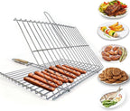 Hakan Grill Basket 11.8 x 15.8-inch for Outdoor Grill, Barbecue Basket for Fish, Steak, Chicken, Vegetables, Shish Kabob and Shrimp, Large Lockable Basket with Wooden Handle, Stainless Steel, BBQ