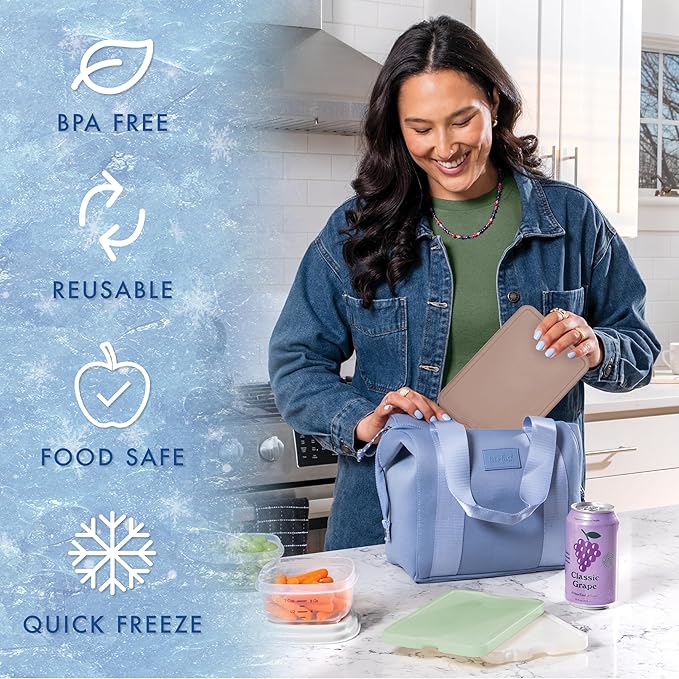 Cool Coolers by Fit & Fresh XL Slim Ice Packs, Quick Freeze Reusable Ice Packs for Lunch Boxes & Coolers, Long-Lasting, Space Saving Cooler Ice Packs, Multicolor, 4Pk