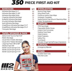 M2 BASICS Professional 350 Piece First Aid Kit, Wall Mountable Dual Layer Hard Case for Business, Home, Car, Vehicle & Work