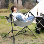 HOMEFUN Hammock Camping Chair - Portable Swinging Chairs for Adults with Stand and Storage Bag, Oversized Folding Rocking for Lawn Camp Fishing Hiking, Gray