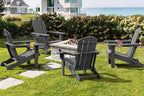 SERWALL Foldable Adirondack Chair, HDPE Adirondack Chair with Wood-Texture-Gray