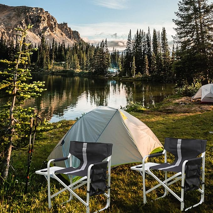 400LBS Heavy Duty Camping Director Chair - Lightweight Aluminum Frame with Foldable Side Table, 600D Oxford Seat & 3 Storage Pockets, Portable for Camping,Sports,Indoor/Outdoor Adults Use