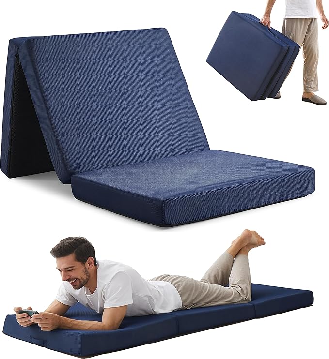 Sleeping Mats for Adults,Memory Foam Camping Trifold Mattress,Folding Pad,Machine Washable Cover,Floor Guest Bed
