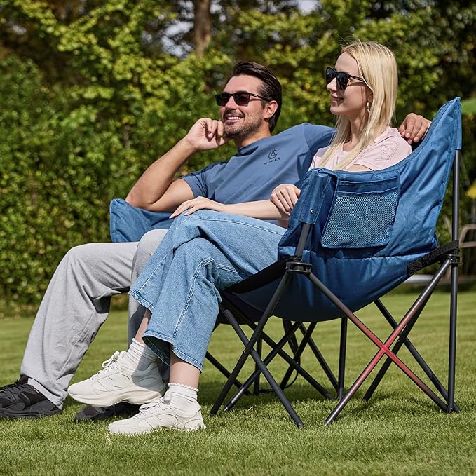 Double Camping Chair Heavy Duty Oversized Padded Loveseat for Adults 2 Person Outdoor Portable Camping Chairs for Lawn, Backyard, Fishing, Trip, Support 600lbs, Navy