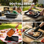 9-IN-1 Collapsible BBQ Prep Tub with Cutting Board, Portable Grill Prep Station with Side Brackets, Lids, Knives, Meat Claws and Drain Rack, Space-Saving for Kitchen, RV, Camping, Black