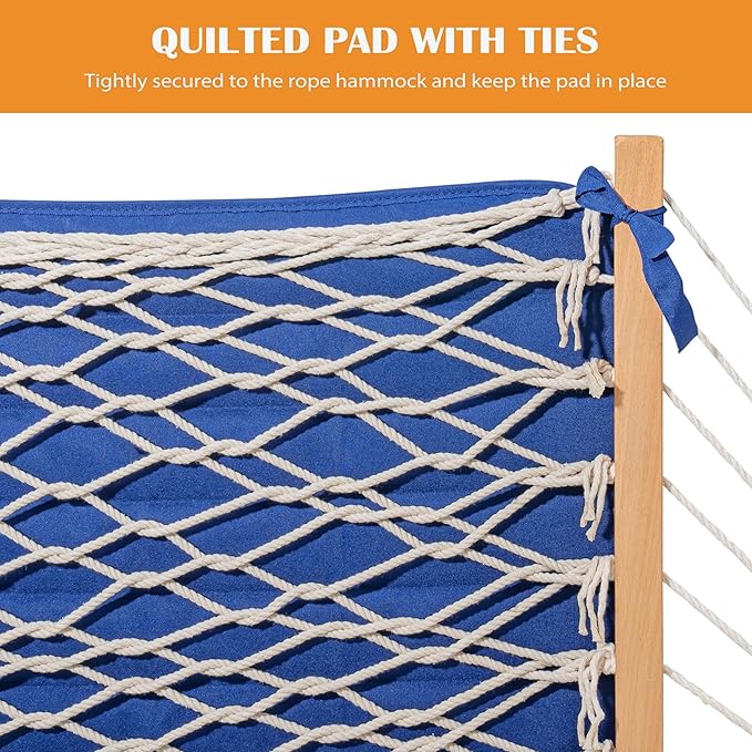 Lazy Daze Hammocks 2 Person Pad with Pillow, Double Polyester Quilted 78" x55" Replacement Hammock Pad for Rope Hammock, Blue Stripes
