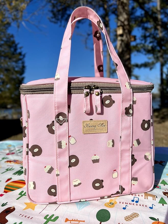 Kwang Min Insulated Insulated Cooler Bag,Reusable Large Lunch Bag for Women, Great for Outdoors,Camping,Party,Premium Quality,Adjustable Strap,Foldable