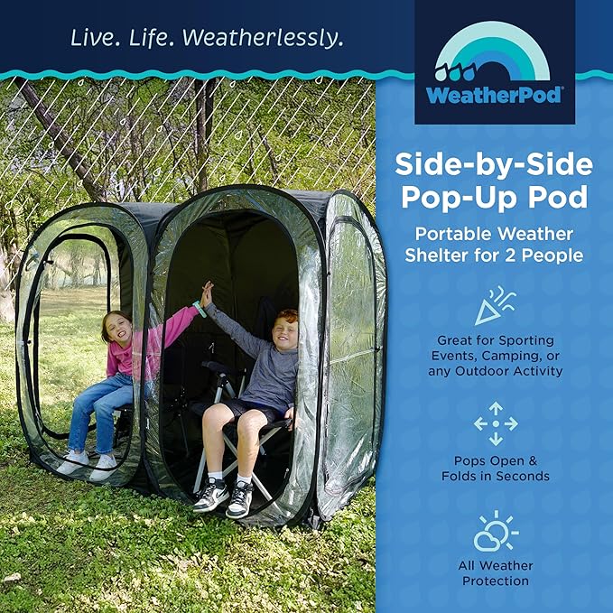 WeatherPod® The Original Shark Tank Side-by-Side™ 2-4 Person Pop-Up Pod - Stay Warm, Dry, and Out of The Sun - Weather Pod for Sports, Rain, or Wind - Simple to Set Up and Tear Down