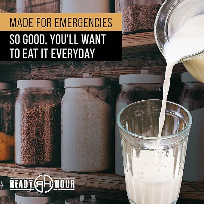 Ready Hour, Bulk Powdered Milk, Real Non-Perishable Whey, 25-Year Shelf Life, Portable Emergency and Adventure Food Supply, Durable Flood Safe Container, 144 Servings