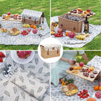 Picnic Basket with Table, Wine Picnic Basket Set 4, Wicker Picnic Basket for 4, Willow Hamper Service Gift Set with Blanket & Portable Wine Snack Table for Camping and Outdoor Party