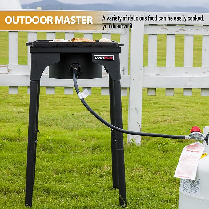 Outdoor Propane Burner Camping Stove Gas Burner with Adjustable Legs Ideal for Camping, Home Brewing, Turkey Frying and Maple Syrup Boiling