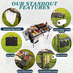 Folding Table w/ Carry Bag, Paper Towel Holder, Garbage Holder, Wing Panels, 3x2 FT Foldable Table for Portable Grill, Picnic, Outdoor, Beach, Small Folding Table Adjustable Height,Camping Table, BBQ
