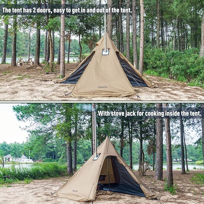 FIREHIKING Camping Hot Tent 2-4 Person Teepee Tent with Stove Jack for Backpacking Hunting 11'6" x 6'11" | with Stove Jack, for Backpacking, Hunting