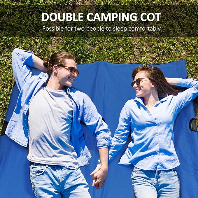 2 Person Folding Camping Cot for Adults, 50" Extra Wide Outdoor Portable Sleeping Cot with Carry Bag, Elevated Camping Bed, Beach Hiking, Blue