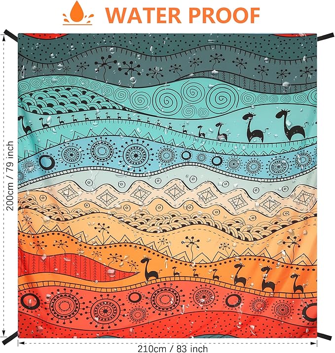 Beach Blanket Waterproof Sandproof Beach Mat 79" X 83"/10'x9'for 2-8 Adults Quick Drying Outdoor Picnic Mat Beach Accessories for Travel, Camping, Hiking