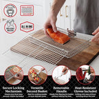 Blazin' Grill Grill Baskets for Outdoor Grill | 2 Grilling Baskets with Detachable Handle | Barbecue Grill Set with BBQ Gloves | Portable Camping Net Rack Perfect for Vegetables, Seafood & Meat