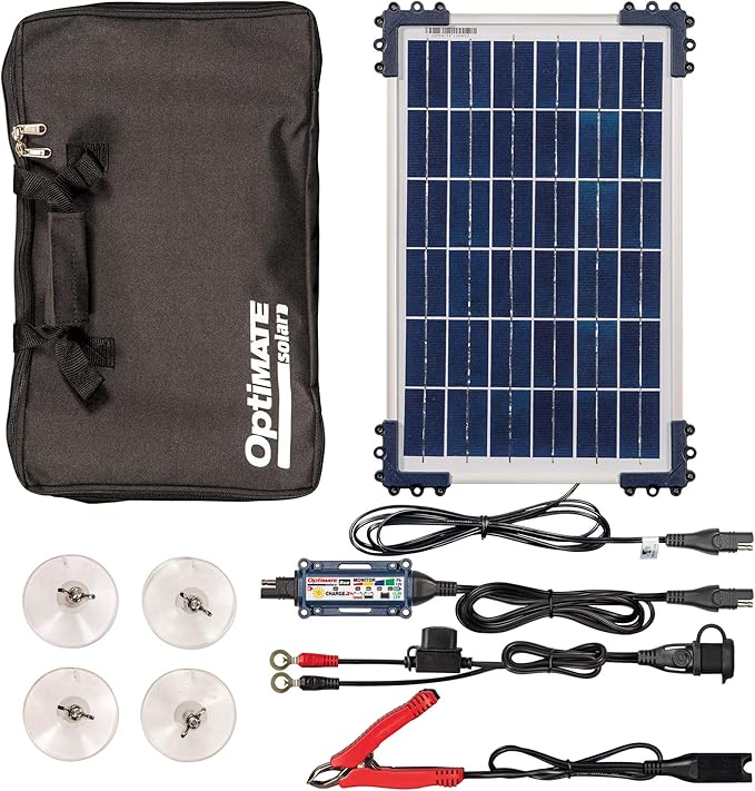 Optimate Solar Duo 10W Travel kit, TM522-D1TK, 6-Step 12V / 12.8V 0.8A Weatherproof Solar Battery Saving Charger & maintainer