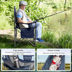 Folding Camping Chairs for Adults - High Back Padded Outdoor Lawn Chairs with Lumbar Support & Cup Holder (Blue & Gray, 1 Pack)