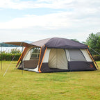 KTT Extra Large Tent 12 Person(A),Awning Family Cabin Tents,2 Rooms,4 Doors and 4 Windows with Mesh,Straight Wall,Waterproof,Double Layer,Big Tent for Outdoor,Picnic,Camping,Family Gathering。