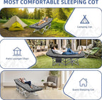 Camping Cot, Sleeping Cots for Adults, Portable Camping cots with Mattress, Pillow and Carry Bag, 1200D Double Layer Oxford, 600 LBS Weight Capacity Cots for Sleeping(Grey+Black)