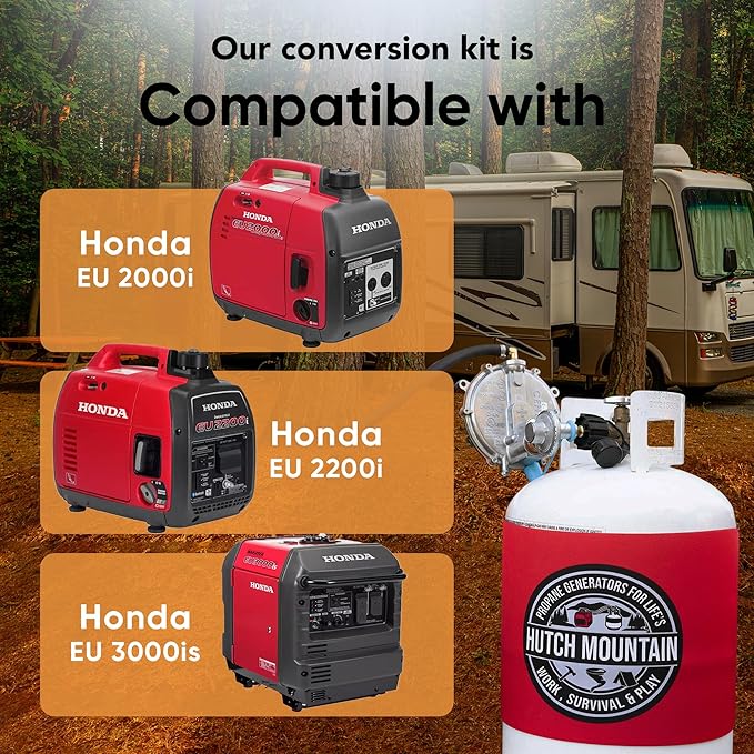 Hutch Mountain Generator Propane Conversion Kit Honda EU2000i - Tri-Fuel Conversion for Propane, Gasoline & Natural Gas - Portable Generator Backup Kit for Home Emergencies, Camping, and RVs