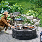 Lineslife 36 Inch X-Marks Fire Pit Cooking Grill Grates Portable, Heavy Duty Folding Round Campfire Grill Grate, Firepit Grill Grate with Handles for Outdoor BBQ Picnic, Black
