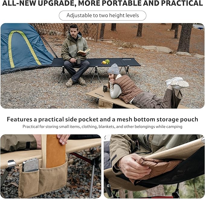 Naturehike ArmyWild Folding Camping Cot, Height Adjustable Ultralight Backpacking Cot, Portable Camping Bed for Camping Hiking Travel Home