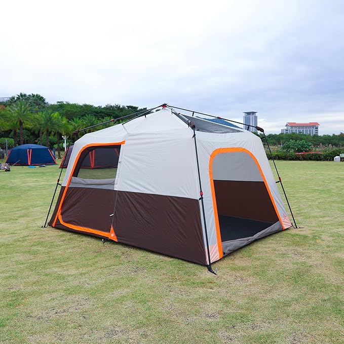 KTT Extra Large Tent 10-12-14 Person(B),Family Cabin Tents,2 Rooms,3 Doors and 3 Windows with Mesh,Straight Wall,Waterproof,Double Layer,Big Tent for Outdoor,Picnic,Camping,Family Gathering