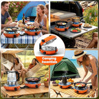 20,000 BTUs 2 Burner Propane Camping Stove, Portable Folding Camp Stove with Adjustable Burners, Regulator and Carrying Bag, Dual Gas Stoves Easy Carrying Handle for Tailgating, Camping, BBQ
