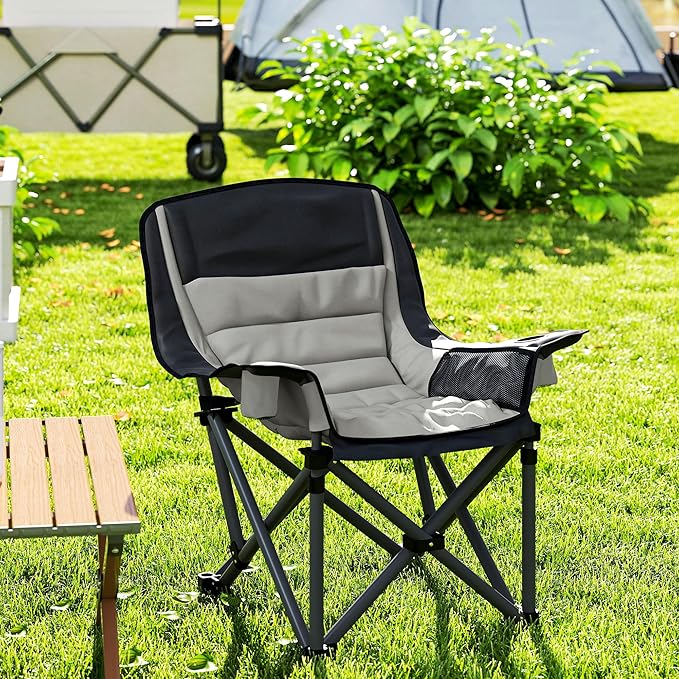 Outsunny Double Camping Chair for Adults, Padded Folding Camp Chair for 2 Person with Armrest, Wine Glass Holder, Cup Holder, Carry Bag for Outdoor Sports, Picnics, Supports up to 552 lbs.