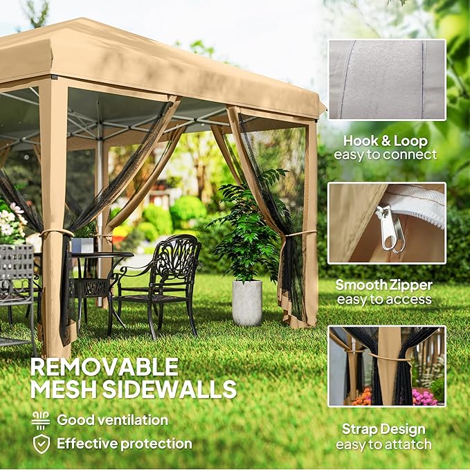 Outsunny 10' x 20' Pop Up Canopy Tent with Netting, Heavy Duty Instant Sun Shelter, Large Tents for Parties with Carry Bag for Outdoor, Garden, Patio, Beige