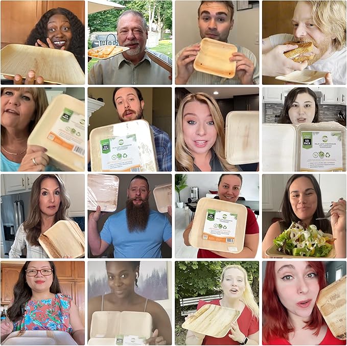 Raj Palm Leaf Plates Bulk [50-Pack] 6" Square Plates(2 CASES - 100 PACK) like Bamboo plates Disposable, Strong, Decorative Compostable Tableware for weddings, Lunch, Dinner, Birthday,Outdoor