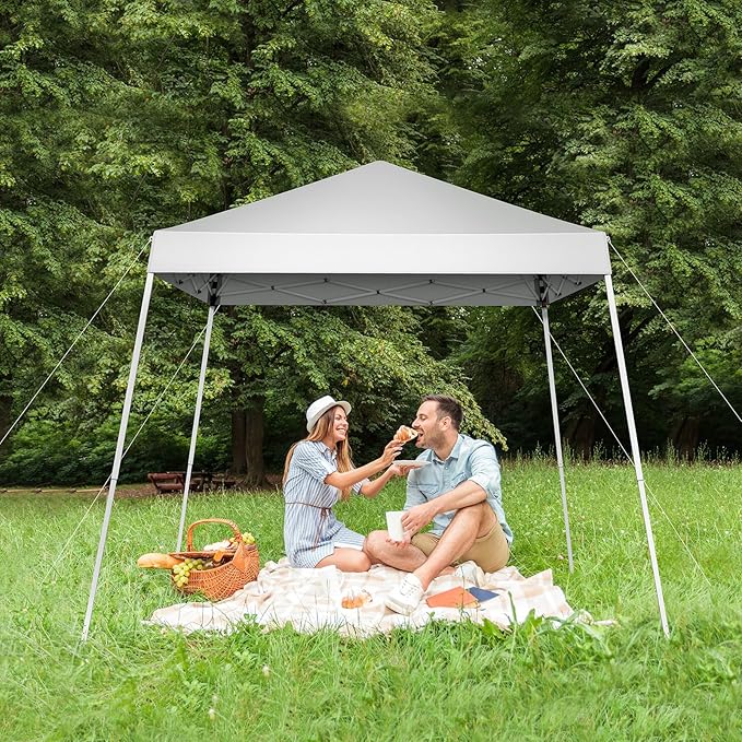 VINGLI 6x6 ft Pop Up Canopy Tent, Easy Up Canopy Event Tent Foldable Portable Canopies for Camping, Patio, Outdoor Gazebo Slant Legs, Outdoor Instant Shelter Canopies with Carry Bag (White)