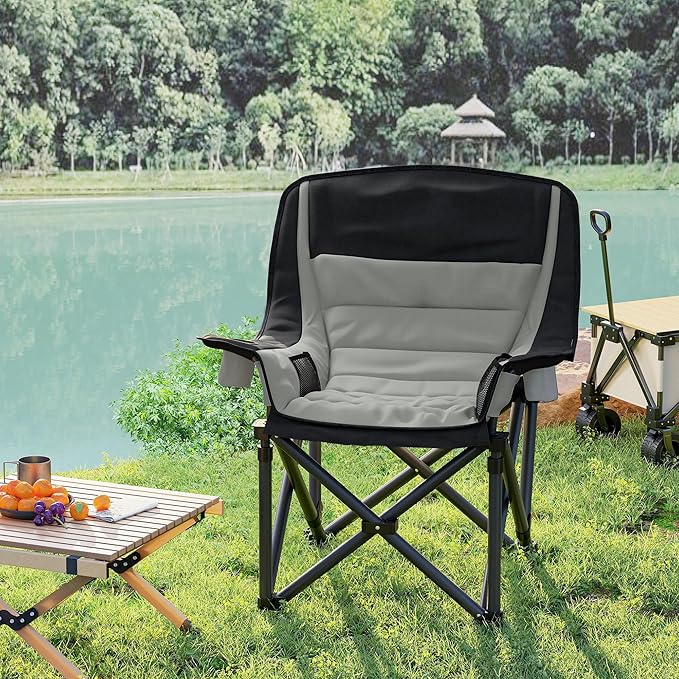 Outsunny Double Camping Chair for Adults, Padded Folding Camp Chair for 2 Person with Armrest, Wine Glass Holder, Cup Holder, Carry Bag for Outdoor Sports, Picnics, Supports up to 552 lbs.