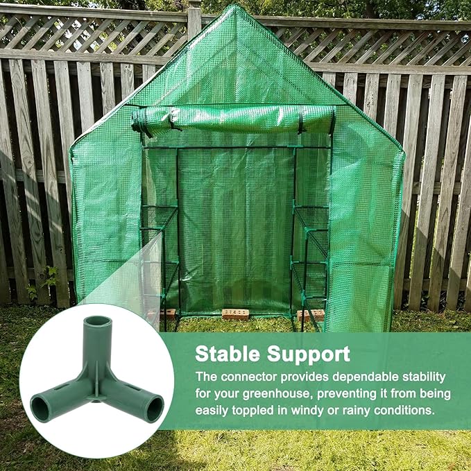 4 Pcs 19mm Greenhouse Frame Building Connectors, 3 Way Right Angle Pipe Fitting for Grape Trellis/Sunscreen Shed/Gardening Plant Stakes, Greenhouse Accessories [Green]