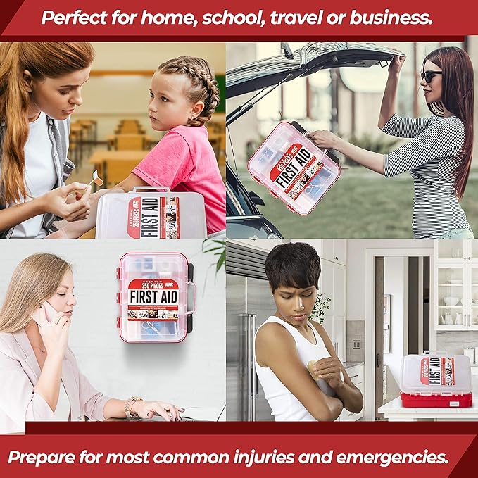 M2 BASICS Professional 350 Piece First Aid Kit, Wall Mountable Dual Layer Hard Case for Business, Home, Car, Vehicle & Work