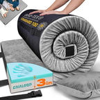 3 Inch Memory Foam Camping Mattress, Dual Layer Thick Sleeping Camp Pad for Car Tent Cot, Roll-Up Portable Glamping Floor Bed for Guests Sleepover