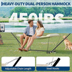 Heavy Duty 2 Person Double Hammock with Portable Adjustable Steel Stand, Outdoor Hammock with Pillow for Patio, Garden, Beach, Backyard Camping