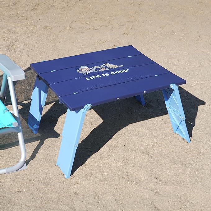 Life is Good Family Portable Outdoor Folding Table with Adjustable Height and Carry Bag for Beach, Camping, 30lb Weight Capacity, 22" x 20" x 16"