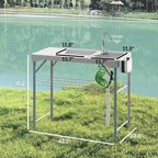 Outsunny Folding Fish Cleaning Table with Sinks, Portable Camping Sink Table, Gray