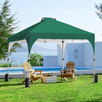 Yaheetech 10x10 Pop Up Canopy Tent with Vent, Easy Set Up Tent, Instant Sun Shelter Canopy with Wheeled Bag, 4 Sandbags, 12 Stakes & 4 Ropes, for Parties, Beach, Outdoor, Dark Green