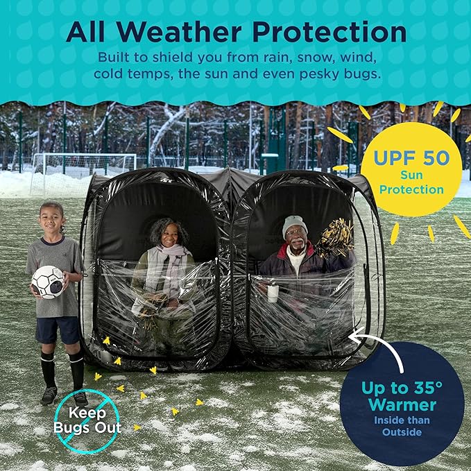 WeatherPod® The Original Shark Tank Side-by-Side™ 2-4 Person Pop-Up Pod - Stay Warm, Dry, and Out of The Sun - Weather Pod for Sports, Rain, or Wind - Simple to Set Up and Tear Down