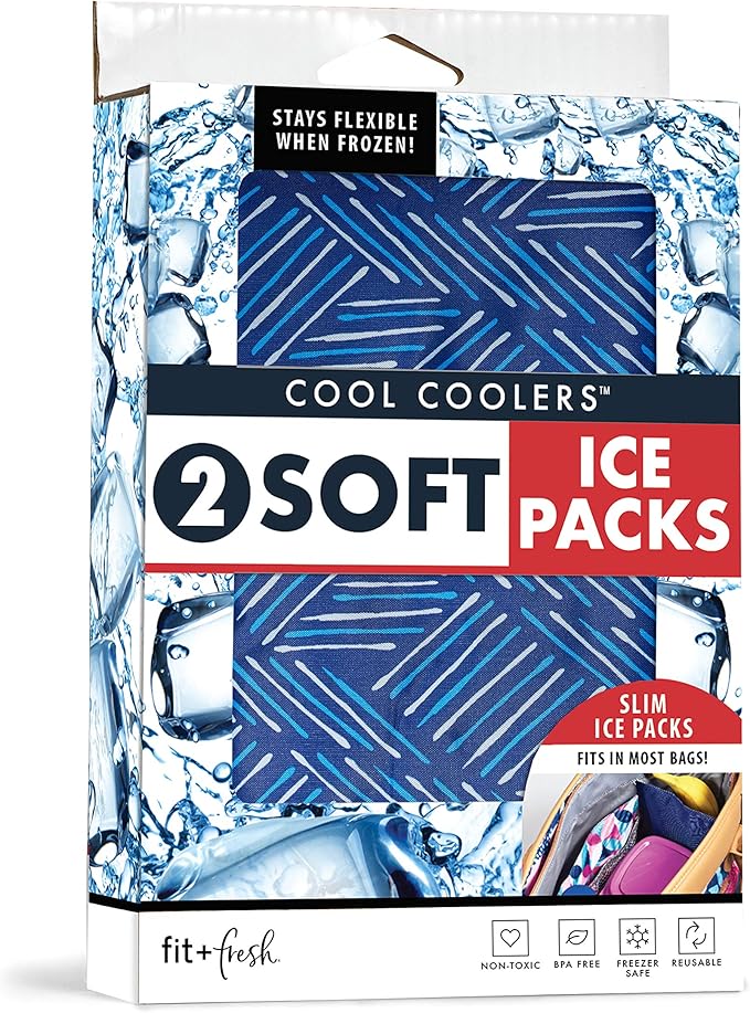 Fit & Fresh Cool Coolers Soft Ice,Flexible Stretch Nylon Reusable Ice Packs for Lunch Boxes & Coolers,Navy Sketch Weave-& Blue,2 Count (Pack of 12)