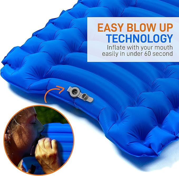 SereneLife Backpacking Air Mattress Sleeping Pad - Waterproof Lightweight Sleep Pad Inflatable Camping Sleeping Mat w/Carrying Bag - for Camping, Backpacking, Hiking
