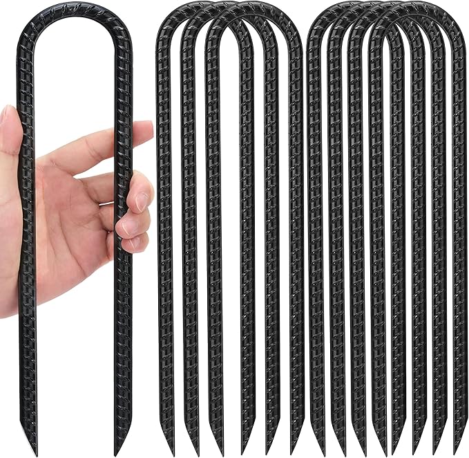 Kingsyard 8 Pack 12 Inch Trampolines Wind Stakes, 0.4 Inch Diameter 2.6 inche Wide Galvanized Steel U Hook Rebar Stakes, Heavy Duty Ground Anchors for Tent, Fences, Halloween Decorations Outdoor