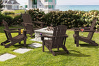 SERWALL Adirondack Chair with Cup Holders - Composite Adirondack Chairs Set of 4 HDPE Outdoor Chairs All Weather Use- Coffee
